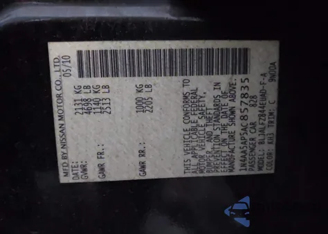 2010 Nissan Maxima 3.5 Sv из США, поврежденный, VIN 1N4AA5AP5AC857835